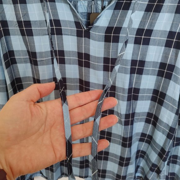 Blue Plaid Peasant-Style Shirt - Picture 4 of 11